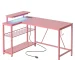 NOST&HOST Pink L Shaped Gaming Desk LED Power Outlets,42" Corner Computer Desk Reversible Shelves Hooks Home Office