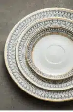 Creative Round Plaid Western Dinner Plate Exquisite Bone China Cooking Plate Modern Hotel Restaurant Tableware Kitchen