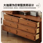 Minimalist oak wood dressing table with mirror, stool, and six drawers in a modern bedroom setting