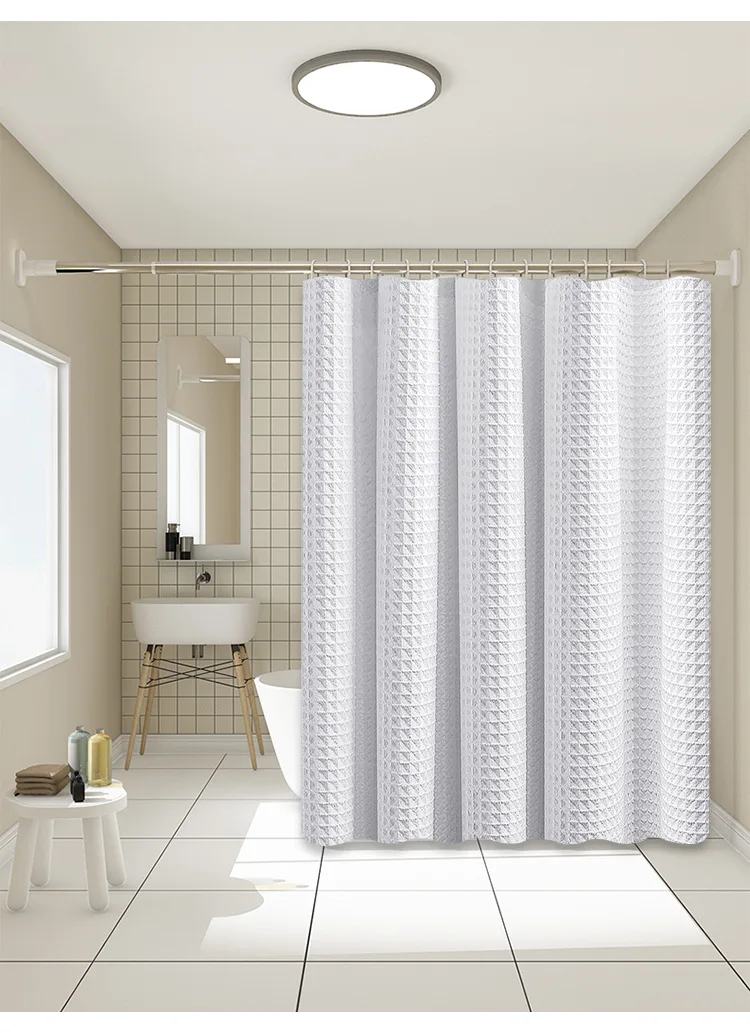 Waffle Textured Shower Curtain Heavy Duty Thick Fabric Shower Curtain with Magnets and 12 Free Rust-Proof Metal Hooks 72Wx72H