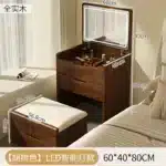 Compact LED Makeup Vanity Desk with Stool and Mirror – in a cozy room setting