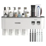 Automatic Toothpaste Dispenser Magnetic Adsorption Inverted Toothbrush Holder With Cup Toothpaste Bathroom Storage Rack Set