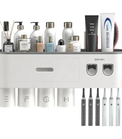Automatic Toothpaste Dispenser Magnetic Adsorption Inverted Toothbrush Holder With Cup Toothpaste Bathroom Storage Rack Set