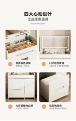 Modern white LED vanity dresser with mirror and stool - complete makeup table set for bedroom | Goldoma