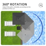 Goldoma large patio umbrella with lights illuminating a 9x9 FT square cantilever umbrella with solar LED lights in a bac