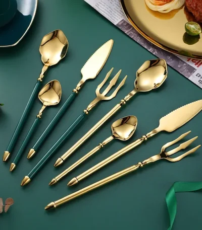 Elegant western dinnerware set with 4 pieces of 304 stainless steel spoon and fork on a table
