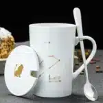 12 Constellations 420 Ml Ceramic Mugs Creative Mugs With Spoon Lid Black Mug New Bone China Coffee Cup Drinkware Couples