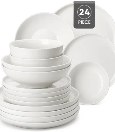 MALACASA 12/16/18/24 PCS Porcelain Plates Dinnerware Sets Ceramic Plates Set with 4/6 PCS Dinner Plate/Dessert/Cereal