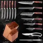 XITUO Kitchen Knife Set 15PCS With Wooden Block,Laser Damascus Pattern Steel Professional Chef Knife,With Scissor Sharpening