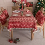 Beautiful Merry Christmas Red Jacquard Christmas Tree Bell Deer Tassel Tablecloth Tea Table Tablecloth Cover Towel