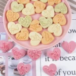 heart cookie cutters set with 3D embosser and stamps for Valentine's Day baking