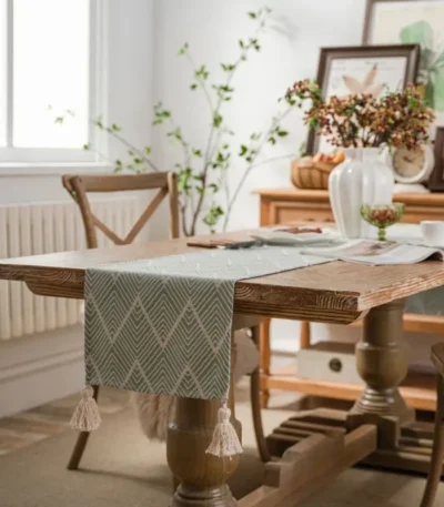 Table Runner Jacquard Geometric Table Flag Tassel Dining Flag Polyester Cotton Tablecloth with Same Type Meal Mat