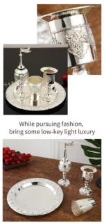 4pcs Set,Kiddush Wine Glass Cup and Tray,Havdalah Candle Holder,Besamim Spice Box Suitable for The End of The Sabbath