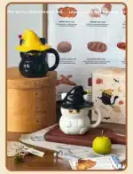 450ml Dreamy Ghost Cat Ceramic Mug with Lid – Cartoon Anime Style Couples' Cup/Holiday Gift, Unisex Cute Drinkware – top view