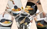 Goldoma high heat resistant spatula in use on a non-stick frying pan