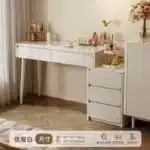 Solid Wood Dressing Table with Mirror and Stool - White – top view
