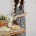Korean Fresh Cotton Plaid Apron Side Slit Tie Gardening Vintage Apron Flower Shop Coffee Shop Restaurant Baking Apron