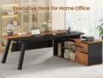 71" Executive Desk with File Cabinet, Large Office Desk with Drawers and Shelves, L Shaped Computer Desk with Power,