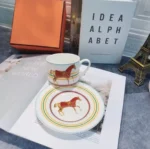 Newest Mosaic Patterned Grid-Shaped Dinner Plate Coffee Cup & Saucer Set Bone Coffee Sets Glasses Gold Outline Plates