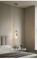 Luxury Black Cylinder Natural Stone Pendant Lamp High-end Bedside LED Chandelier Living room Decoration Home Hanging Lights