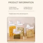 Airtight cereal container with measuring cup on kitchen counter