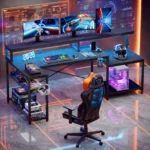 NOST&HOST L Shaped Gaming Desk 71" Computer Desk Power Outlets Monitor Stand Adjustable Shelf Cup Holder Hooks Home Office Black - Image 4