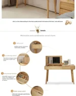 Solid wood dresser with mirror – makeup table with drawer in walnut finish, bedroom storage furniture from Goldoma
