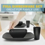 56-piece With Flatware Kitchen Plastic Wheat Straw Square Dinnerware Set for 8, Unbreakable Dinner Plates, Snack Bowls,
