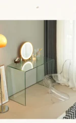 Minimalist vanity desk with drawers and mirror - Goldoma modern dressing table with stool