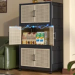 Foldable storage cabinet on wheels in white with two doors, 60cm wide, perfect for bedroom organization