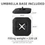 Goldoma large patio umbrella with lights illuminating a 9x9 FT square cantilever umbrella with solar LED lights in a bac