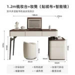 Corner Dressing Table with Mirror and Stool – White Vanity Makeup Desk – angled view