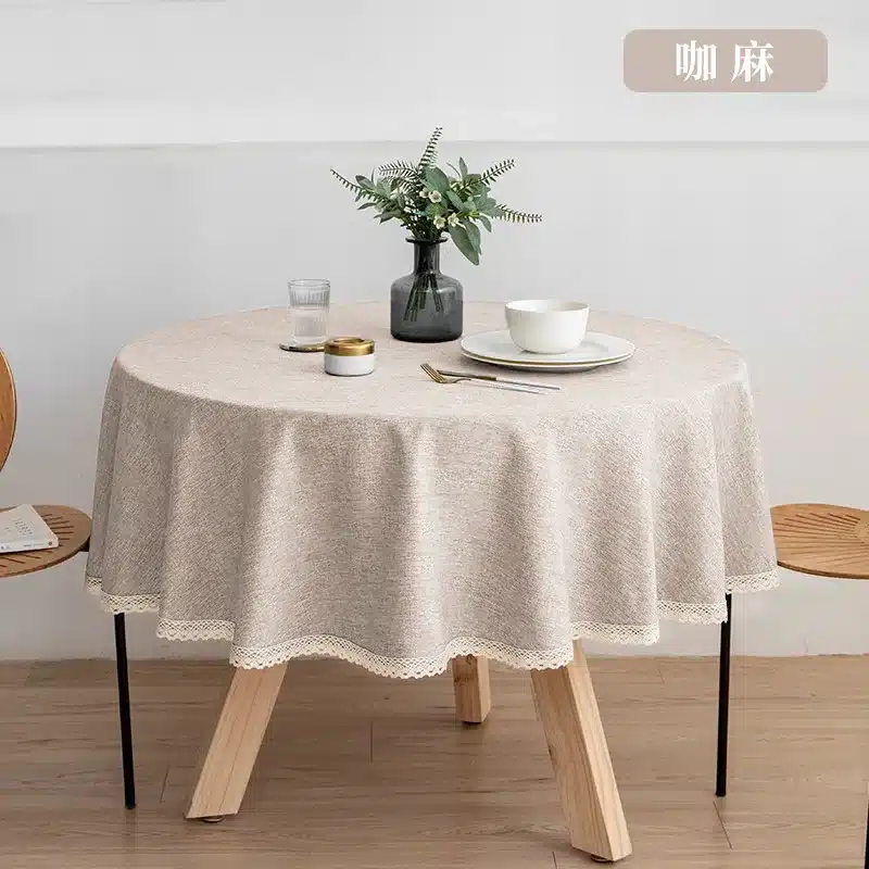 New Large Round Tablecloth Solid Color Cotton Linen Waterproof Table Cloth Oil-Proof Table Cover for Kitchen Garden Restaurant