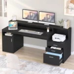 65 Inch Computer Desk with 3 Drawers & Storage Shelves, Executive Desk with File Drawer & Cabinet, Home Office Desk,