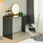 Minimalist vanity desk with drawers and mirror - Goldoma modern dressing table with stool