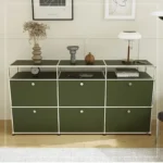 Sideboard Storage Cabinets Modular Combination Metal Frame for Living Room Office Drawers Customizable Large Storage Olive Green - Image 22