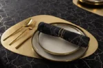 Elegant dinner napkin set with velvet table cloth on dining table