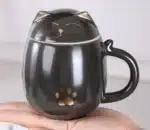 Creative Cartoon Black/White Lucky Cat With Cover Filter Tea Water Separation Office Cup Household Gifts Personal Mug, 1Pc