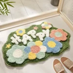 Forest Flower non slip bath mat with 3D clustered design in bathroom