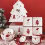 Creative Christmas Ceramic Cookies Jar Rectangular Dinner Plate Round Santa Claus Tableware Household Dessert Fruit Snack
