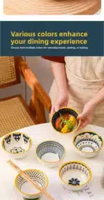 Nordic Style Ceramic Rice Bowl Underglaze Japanese Breakfast Bowl High Aesthetic Value round Shape Dinnerware Set – side view