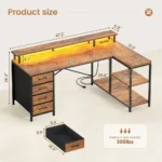 L Shaped Desk with 4 Drawers and Storage Shelves, L Shaped Gaming Desk with LED Lights amp Power Outlets, Computer Desk with