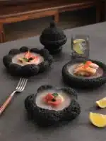 Black Cement Tableware Dinner Plate stone Sashimi sushi Disc Dry Ice Tray Plate Dessert Plates Dim Sum Dish Steak Plates