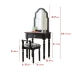 Modern white dressing table with mirror and stool in a bedroom setting