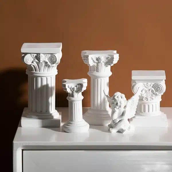 Roman column statue resin sculpture on a shelf as home decor