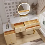 White modern dressing table with mirror and makeup stool - Goldoma furniture