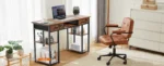 JHK 48 Inch Computer Gaming Desk with Fabric Drawers Storage Shelves Metal Frame Adjustable Feet Table For Bedroom Home
