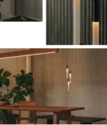 The LED pendant light turned on, showing its warm color temperature.
