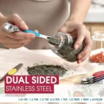 Goldoma 17-piece stainless steel measuring cups set with magnetic spoons on a kitchen counter