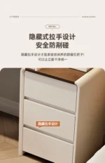 Modern makeup vanity desk with mirror and stool in cream finish - Goldoma